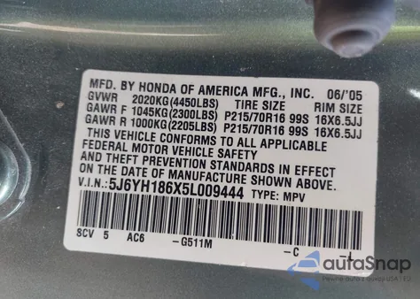 2005 Honda Element Ex из США, поврежденный, VIN 5J6YH186X5L009444